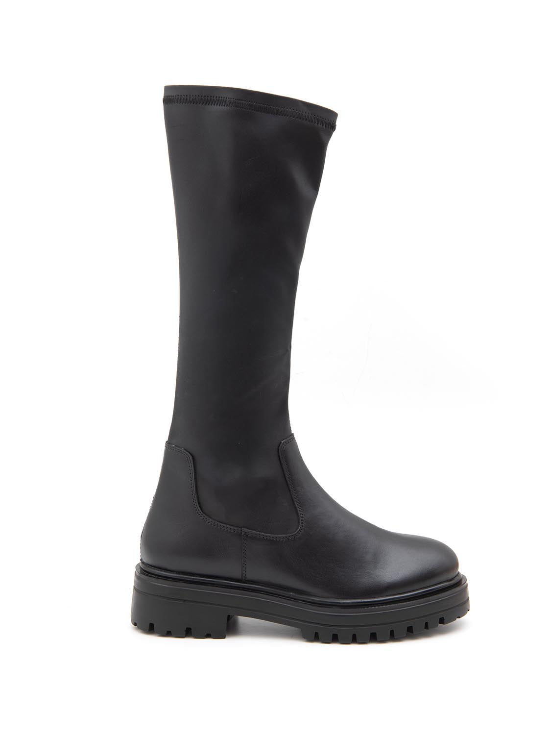 Stivale in vera pelle con gambale elasticizzato - NERO