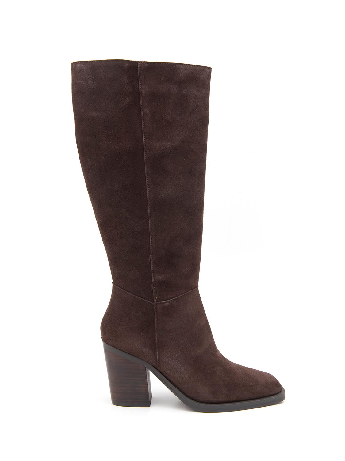 Stivale con tacco quadrato in vera pelle - MARRONE SUEDE
