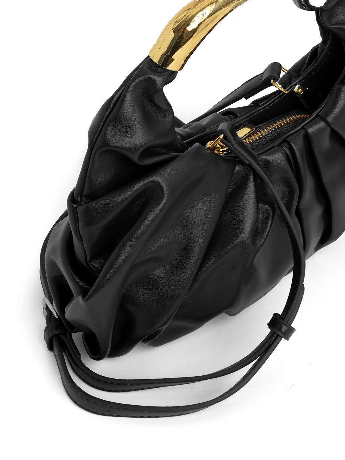 Pouch arricciata con manico - NERO