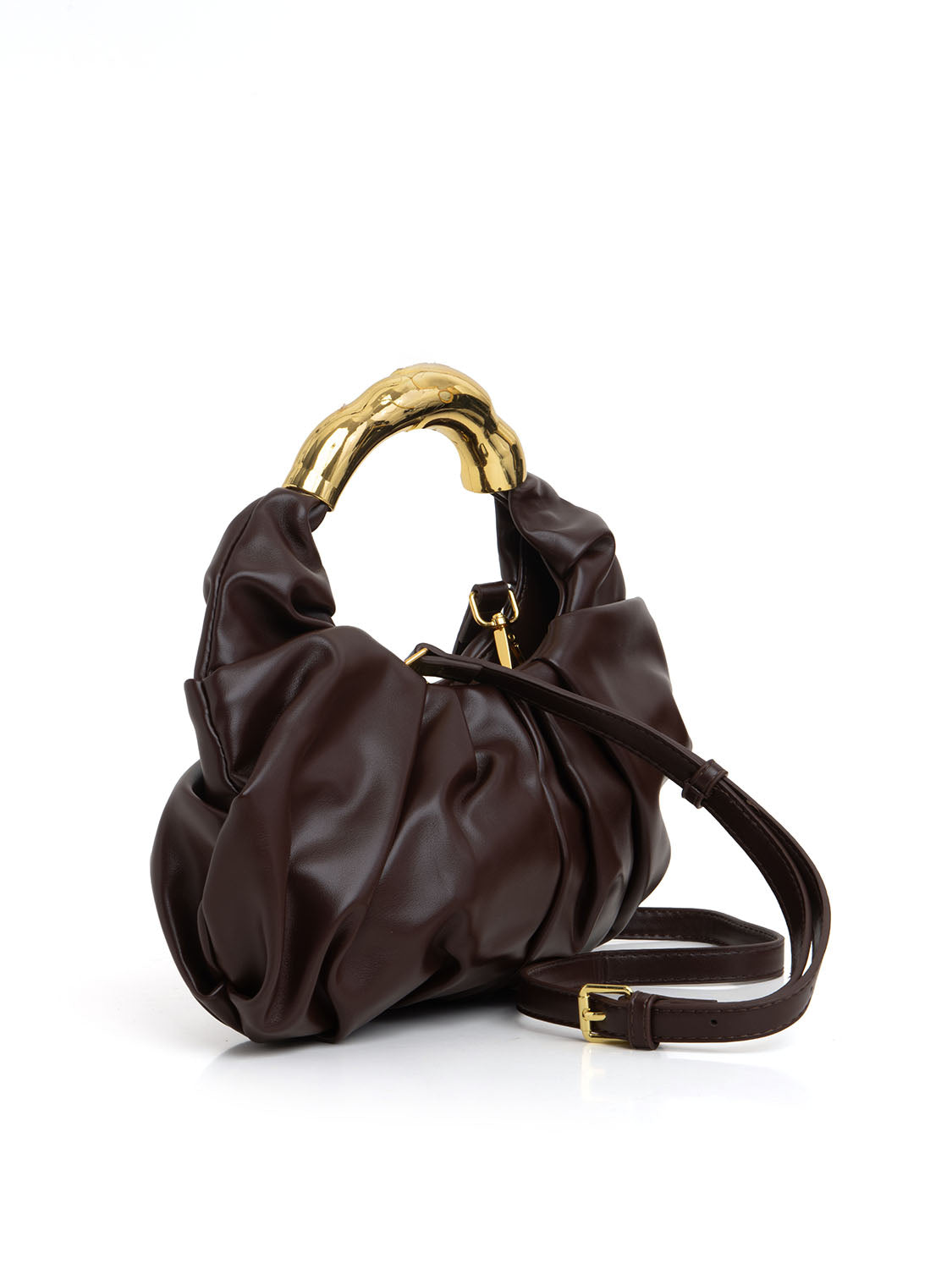 Pouch arricciata con manico - CAFFÈ