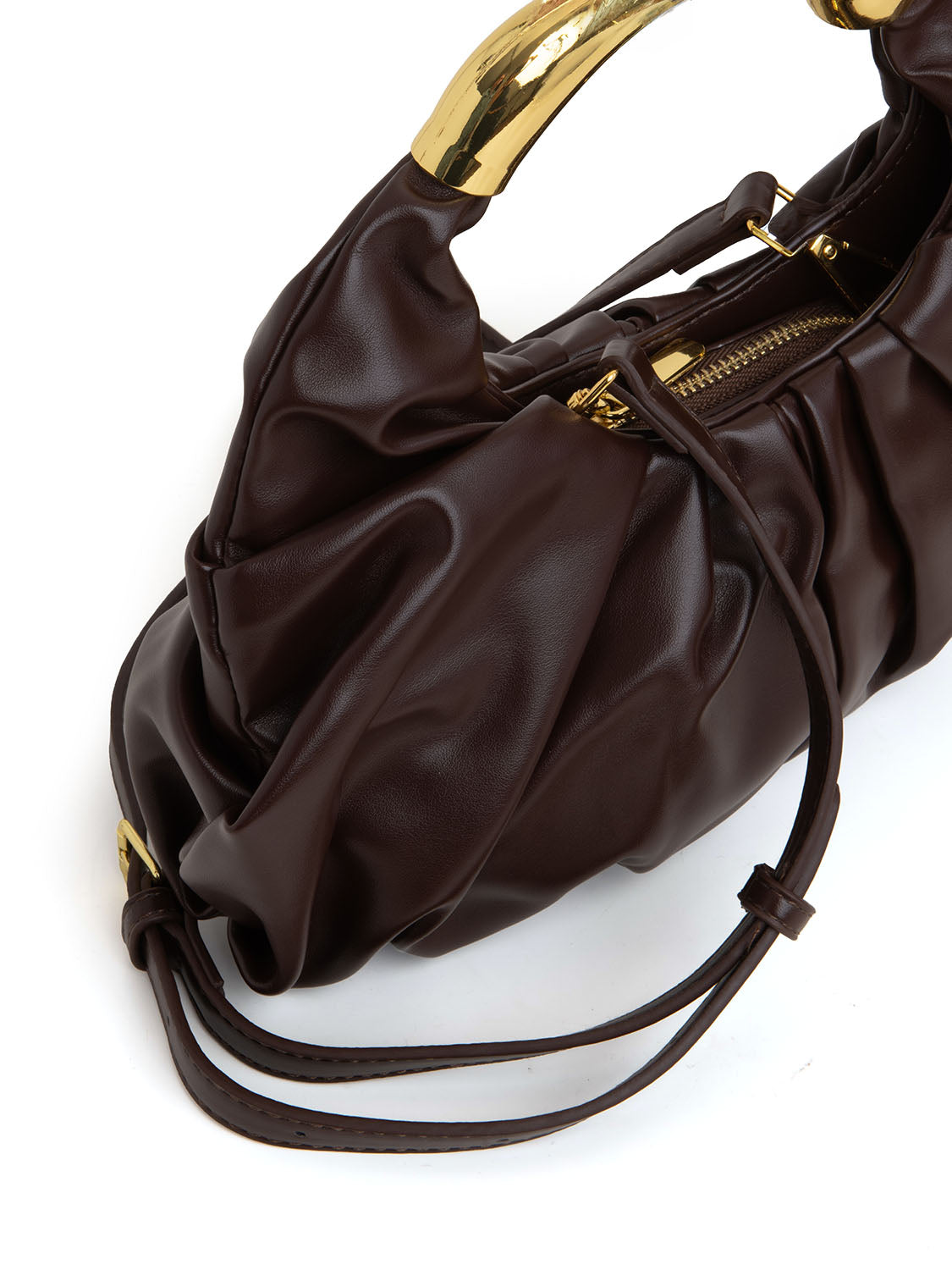 Pouch arricciata con manico - CAFFÈ