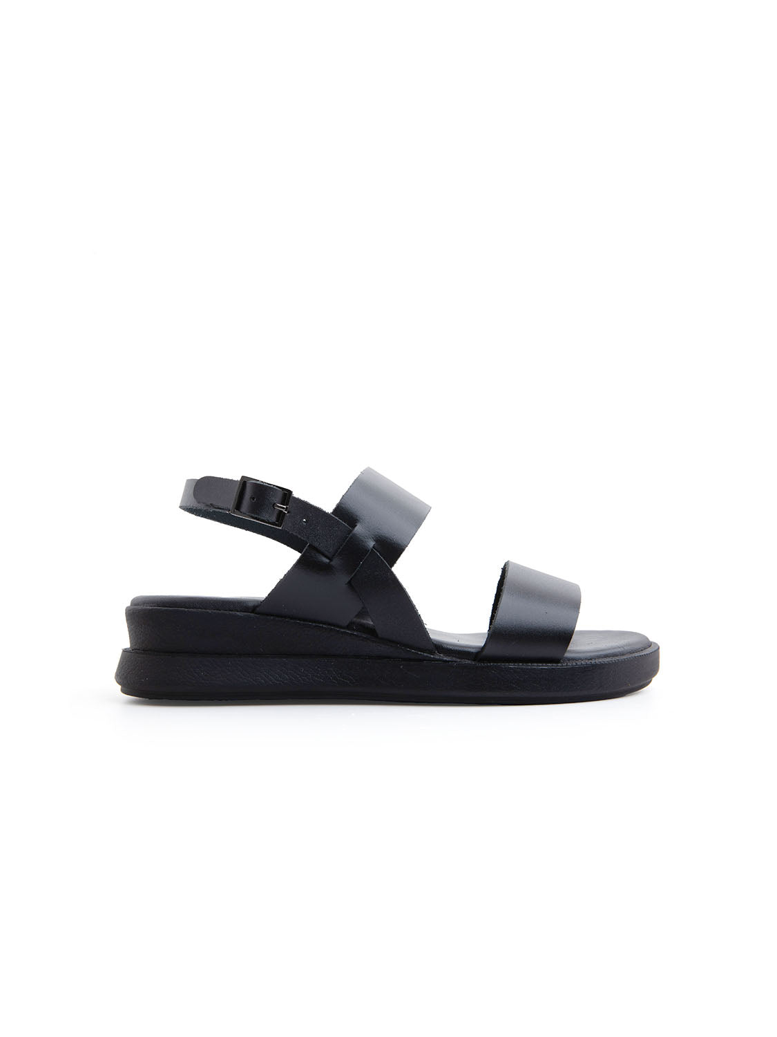 Sandalo platform minimal band in vera pelle - NERO