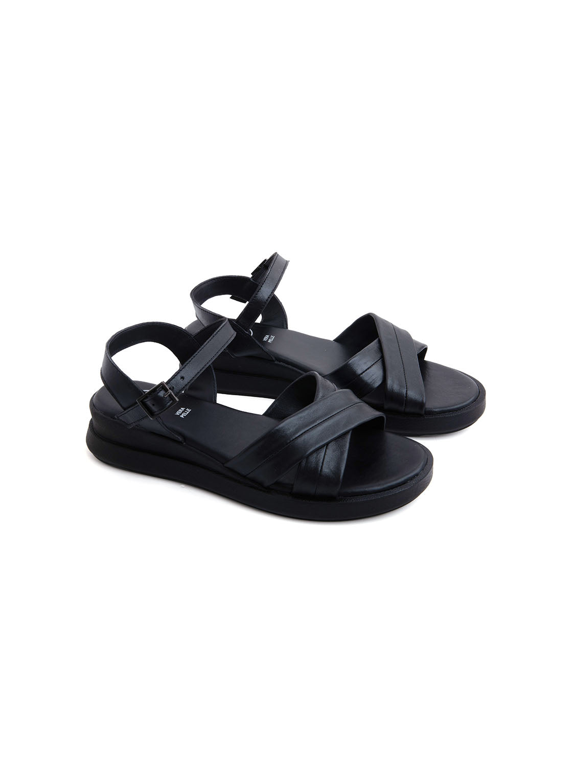 Sandalo platform x-cross in vera pelle - NERO