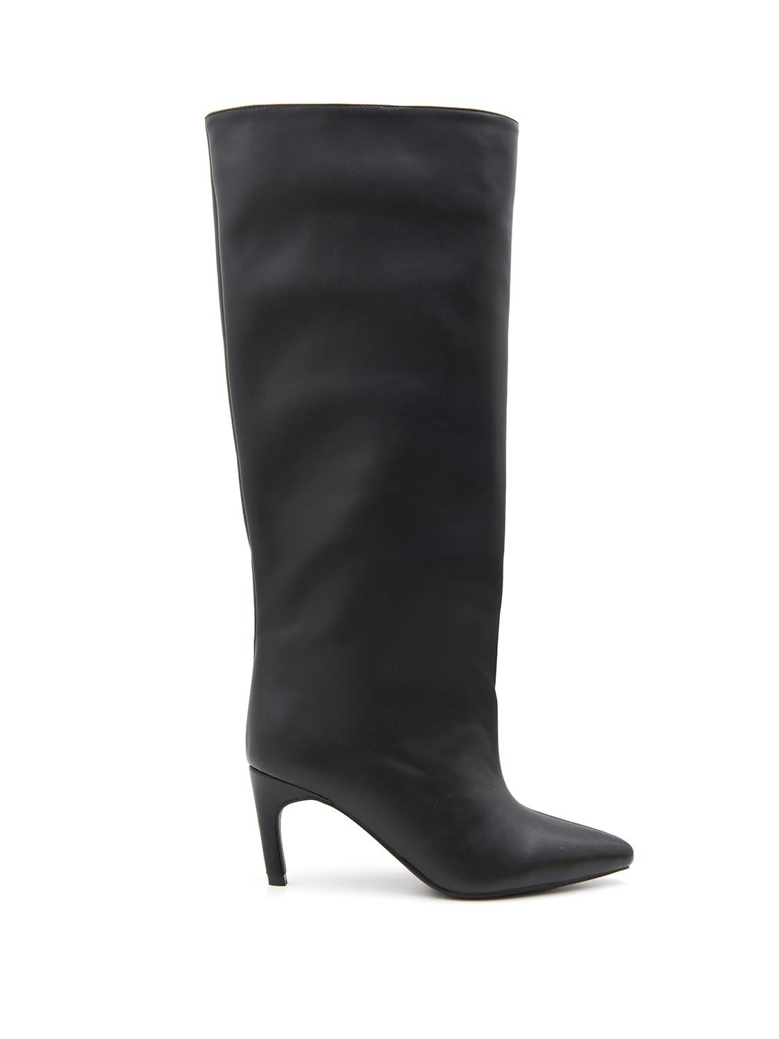 Stivale gambale ampio con tacco svasato - NERO