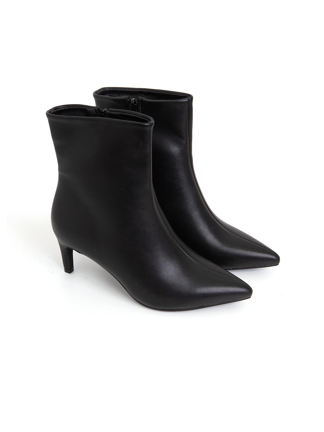 Tronchetto tacco kitten in vera pelle - NERO