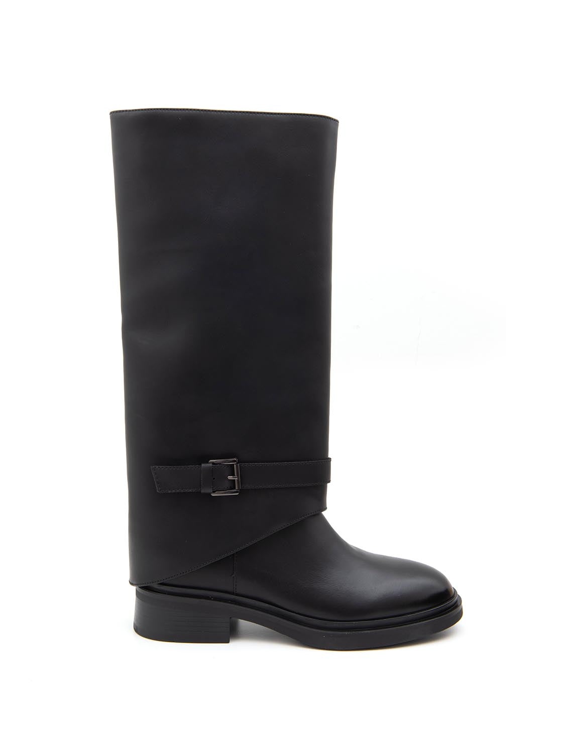 Stivale shark con fibbia in vera pelle - NERO