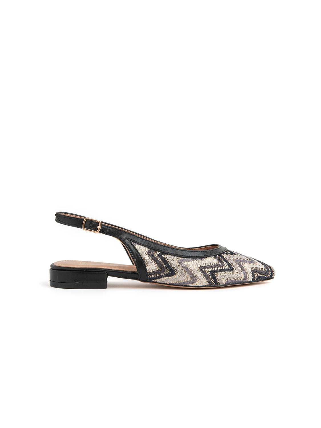 Slingback with patterned fabric - BLACK/MULTI