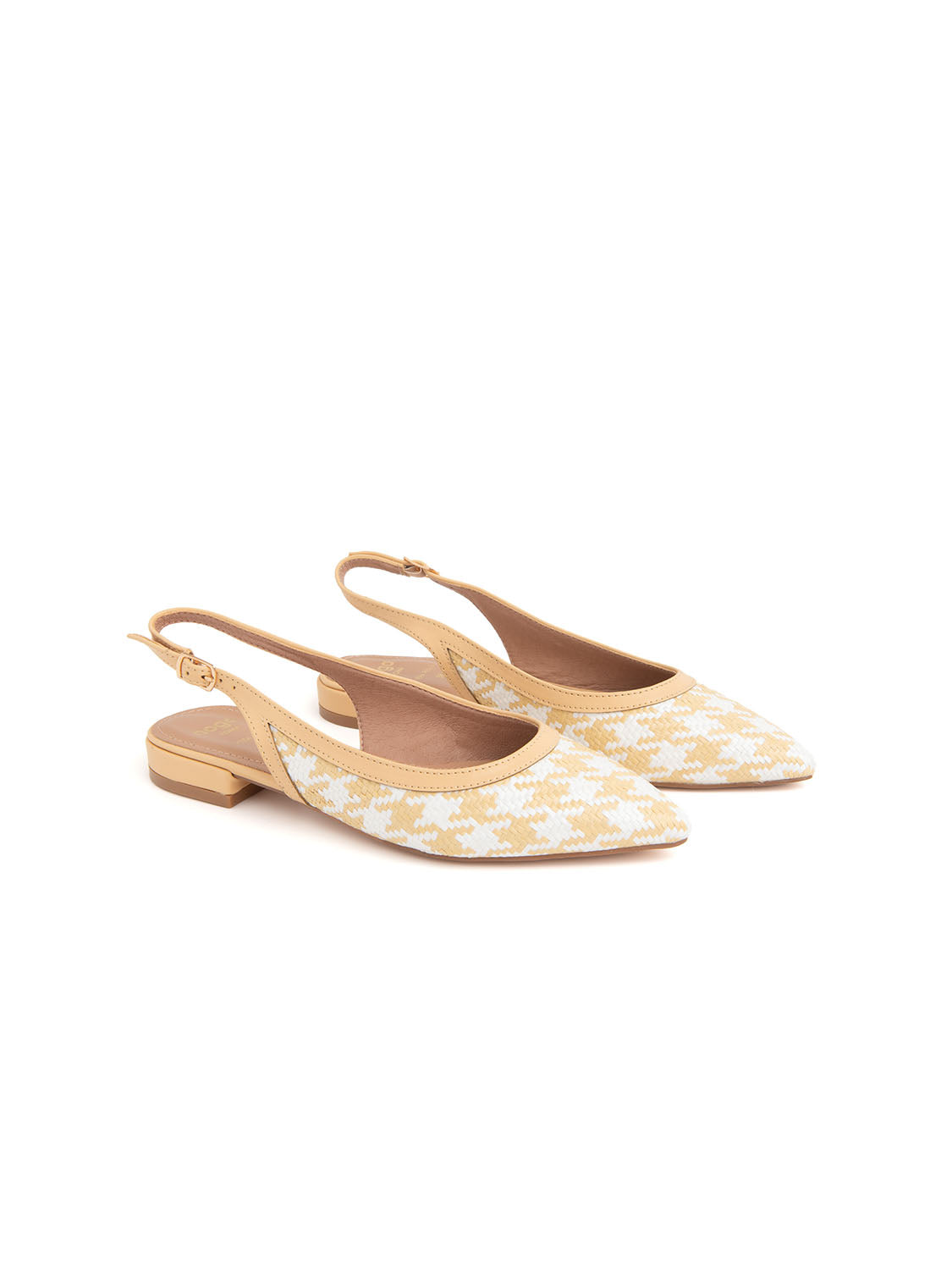 Houndstooth Raffia Slingback - WHITE/BEIGE