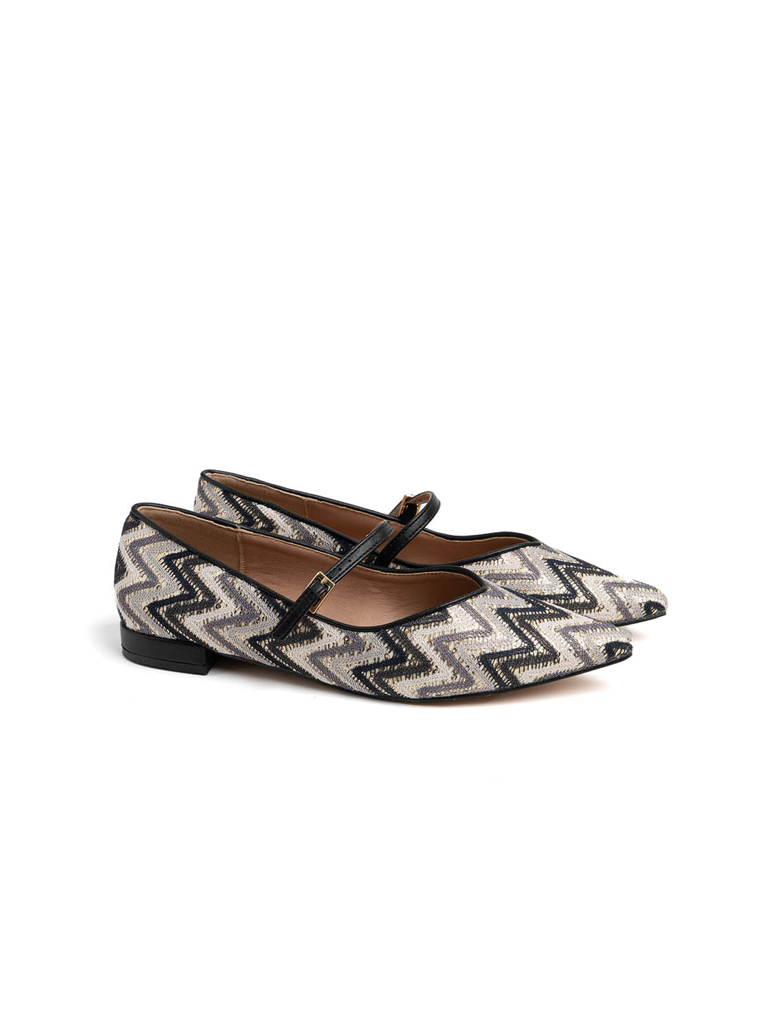 Fancy ballerina with strap and 2 cm heel - BLACK/MULTI