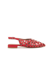 Slingback with carved upper and studs - RED