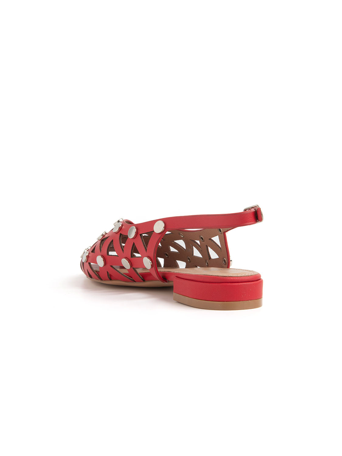 Slingback with carved upper and studs - RED
