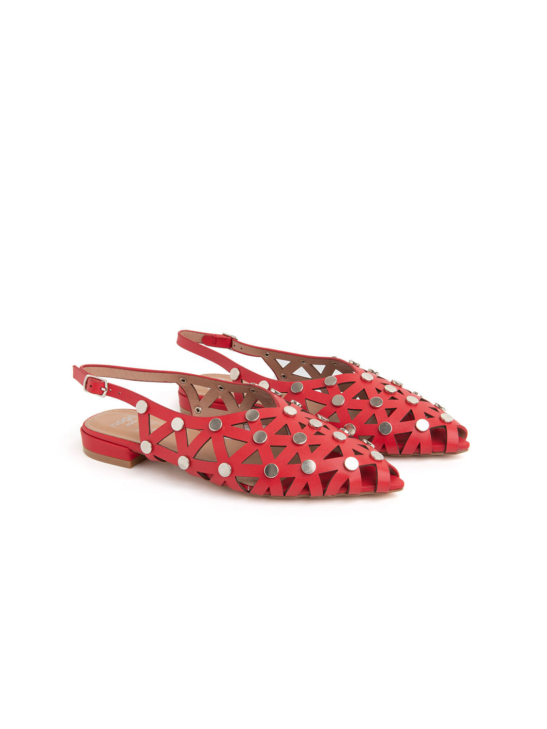 Slingback with carved upper and studs - RED