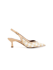 Houndstooth Raffia Pumps - WHITE/BEIGE