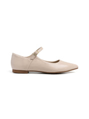 Genuine Leather Ballerina with Strap - BEIGE