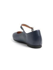 Genuine leather ballerina with strap - BLUE