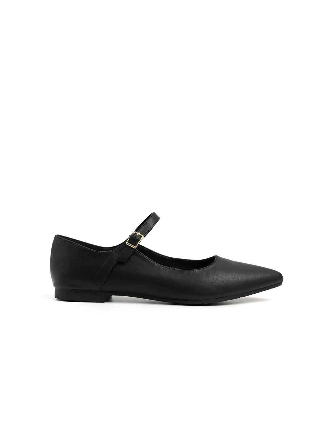 Genuine Leather Ballerina with Strap - BLACK