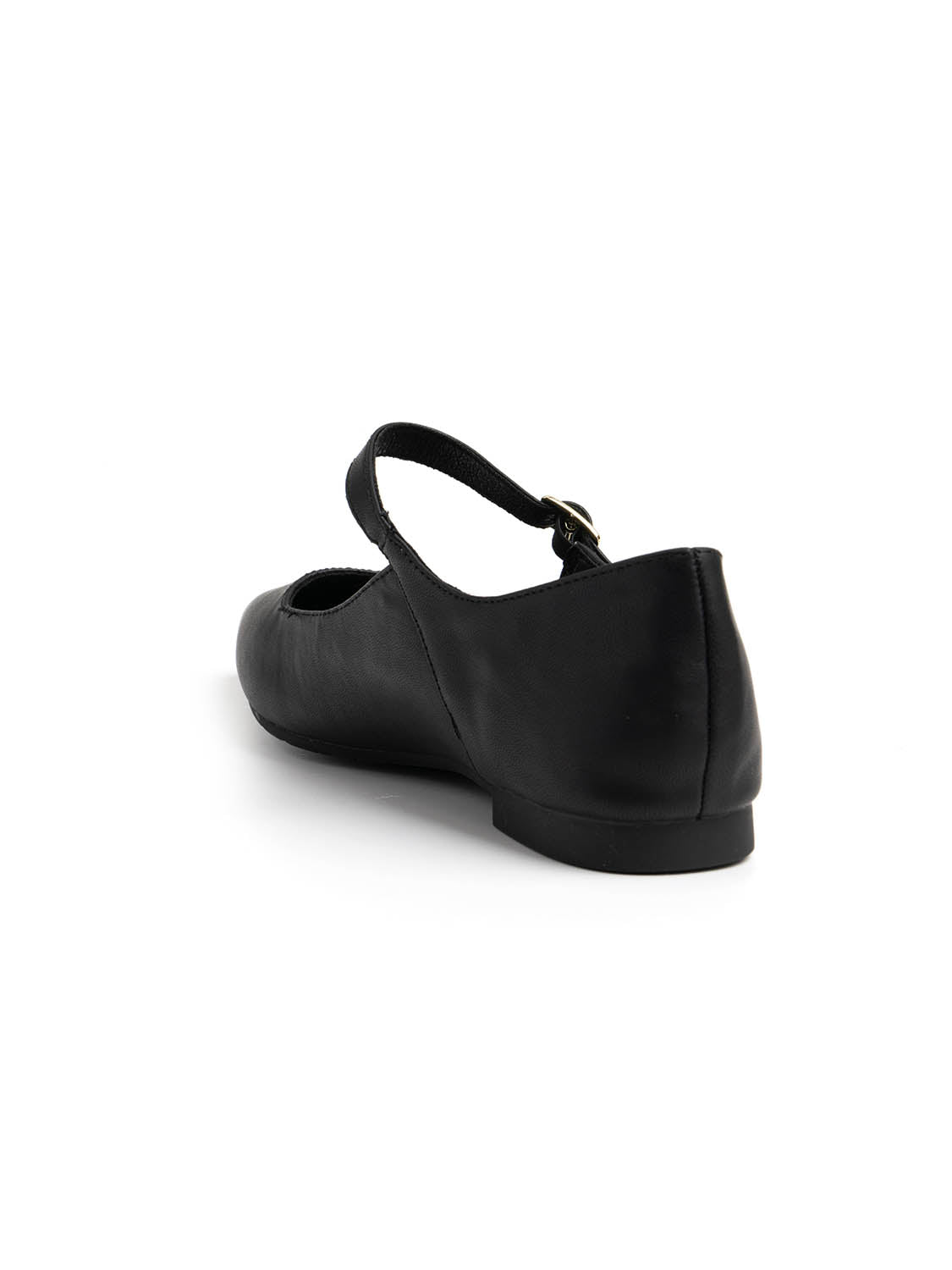Genuine Leather Ballerina with Strap - BLACK