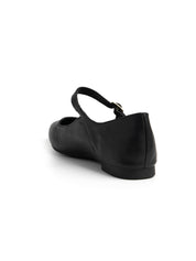 Genuine Leather Ballerina with Strap - BLACK
