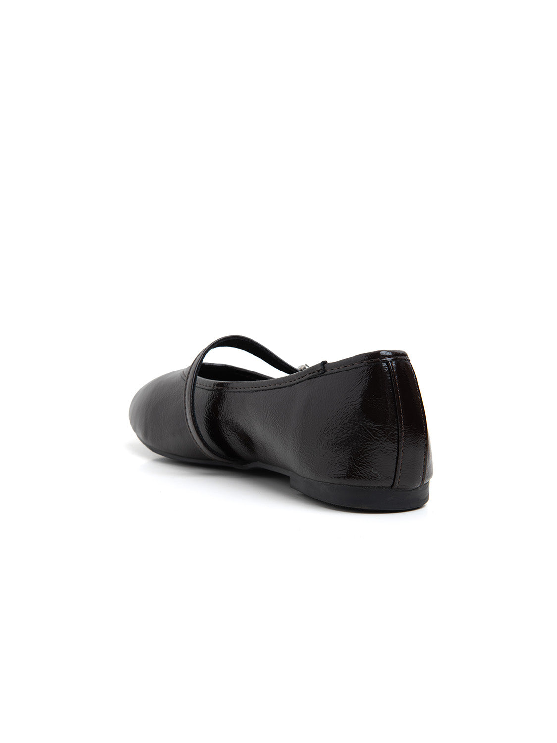 Patent leather ballet flat with buckle - BROWN
