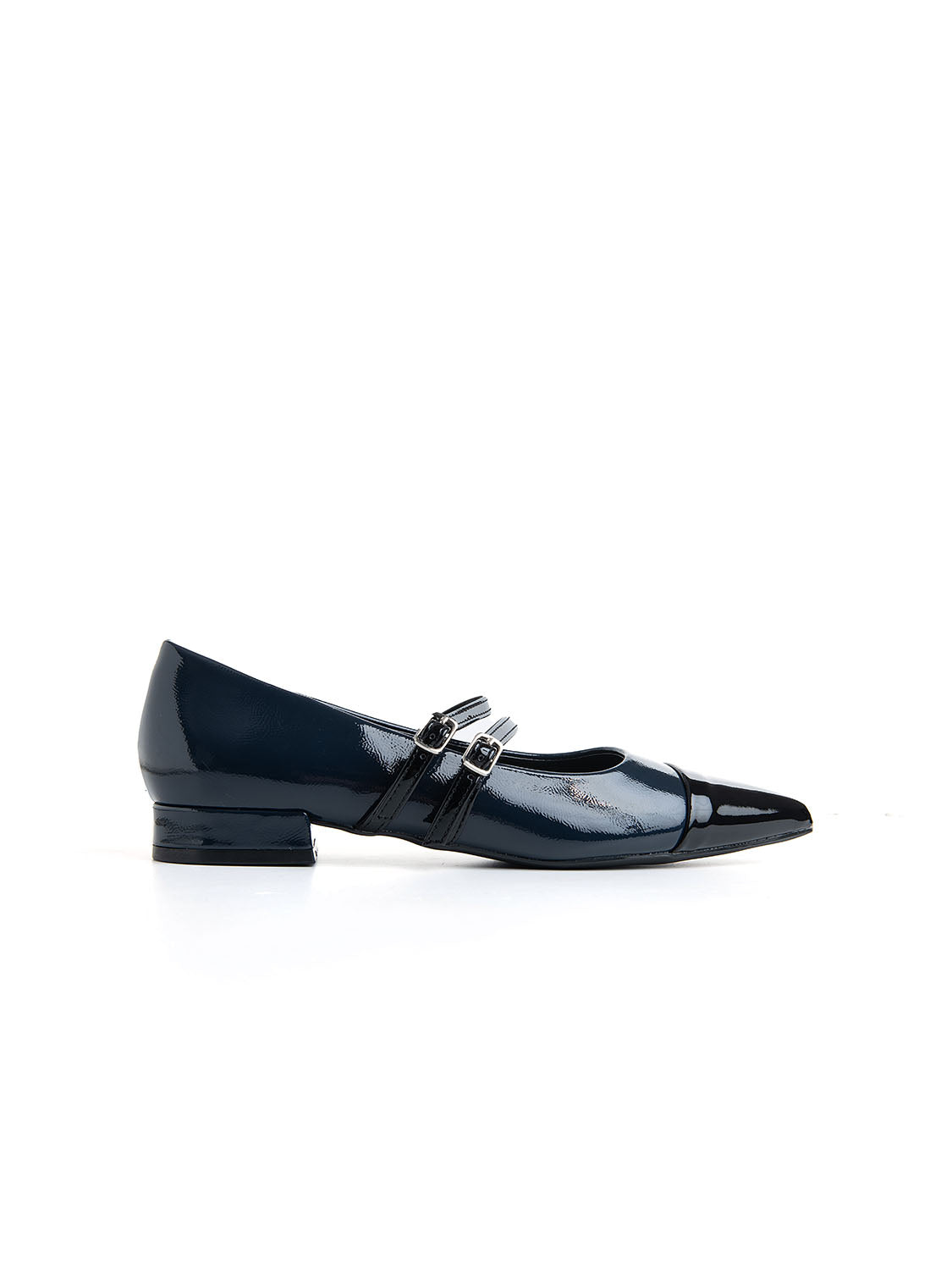 Ballerina a punta in vernice con cinturini - NAVY