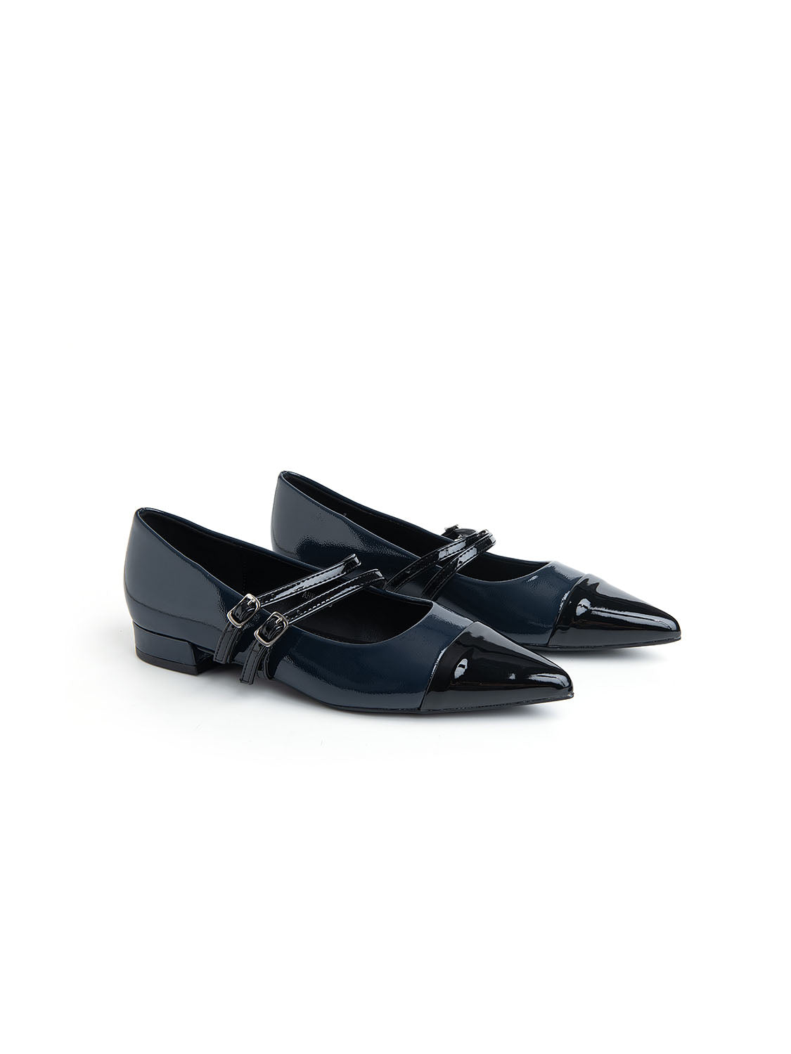Ballerina a punta in vernice con cinturini - NAVY