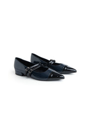 Ballerina a punta in vernice con cinturini - NAVY