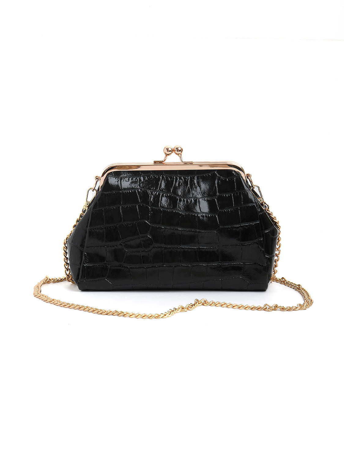 Clutch a scatto in vera pelle effetto cocco - NERO