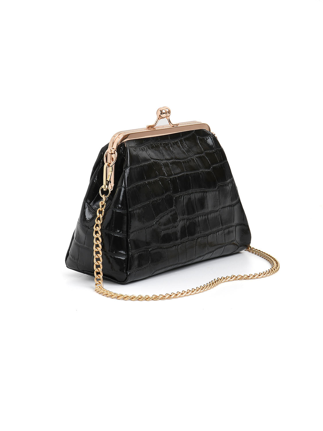 Clutch a scatto in vera pelle effetto cocco - NERO