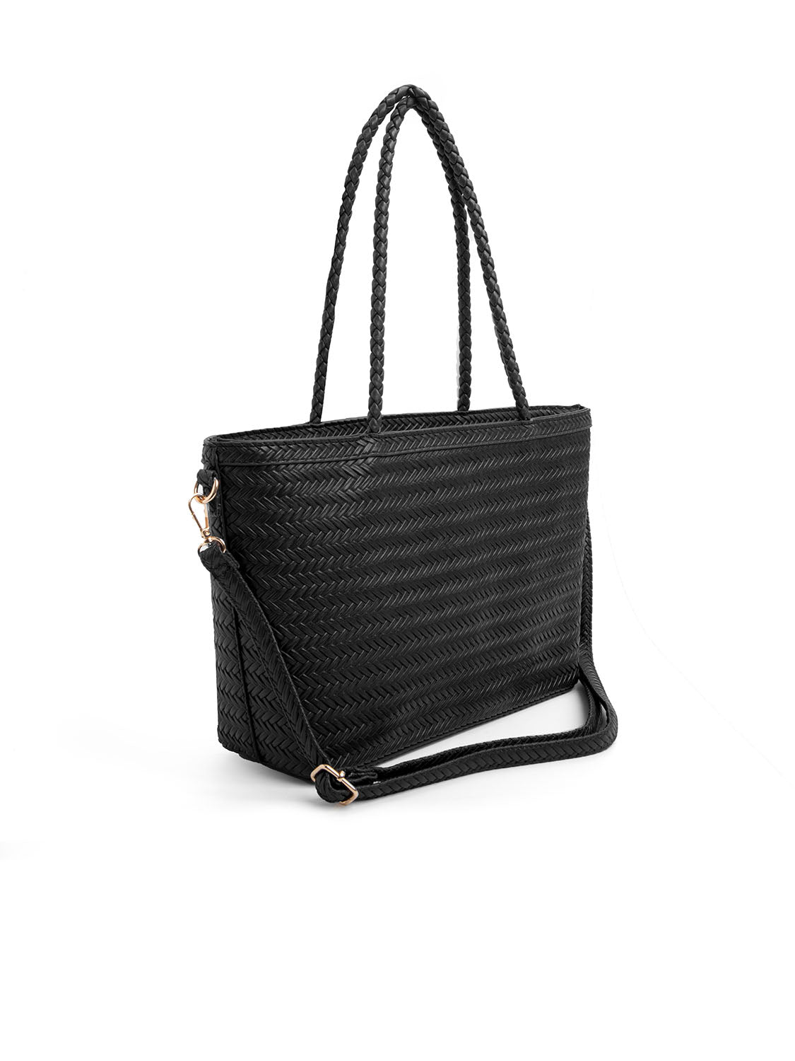 Borsa rettangolare con intrecci media - NERO