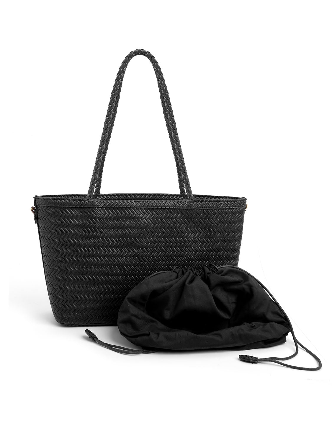 Borsa rettangolare con intrecci media - NERO