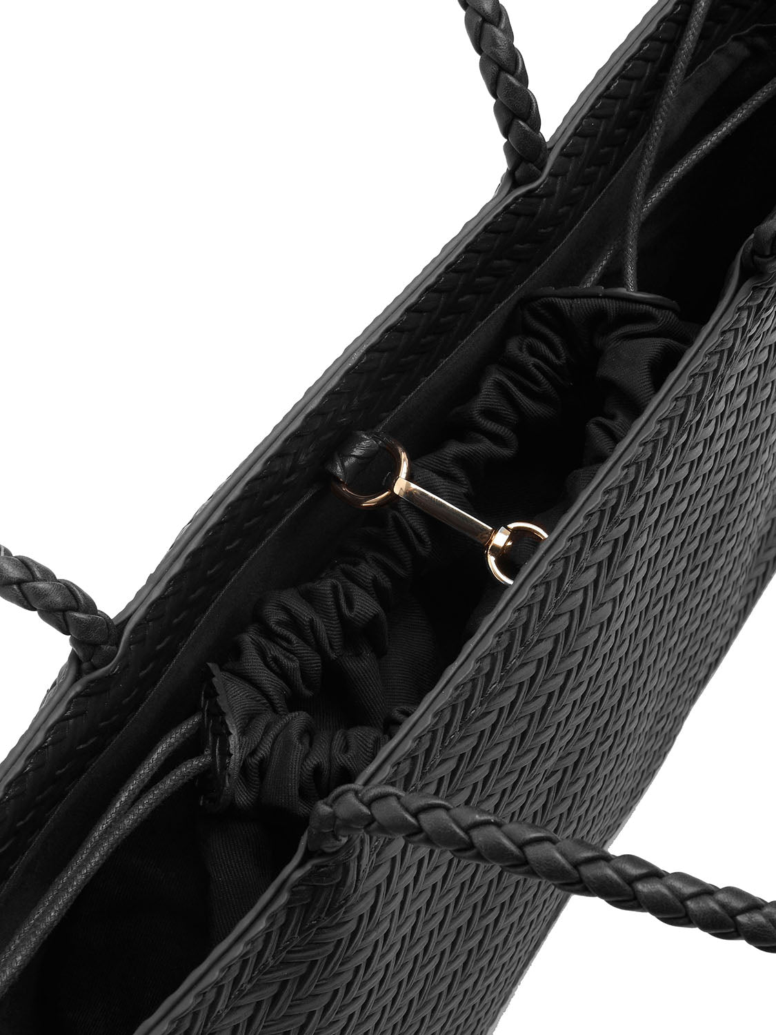 Borsa rettangolare con intrecci media - NERO
