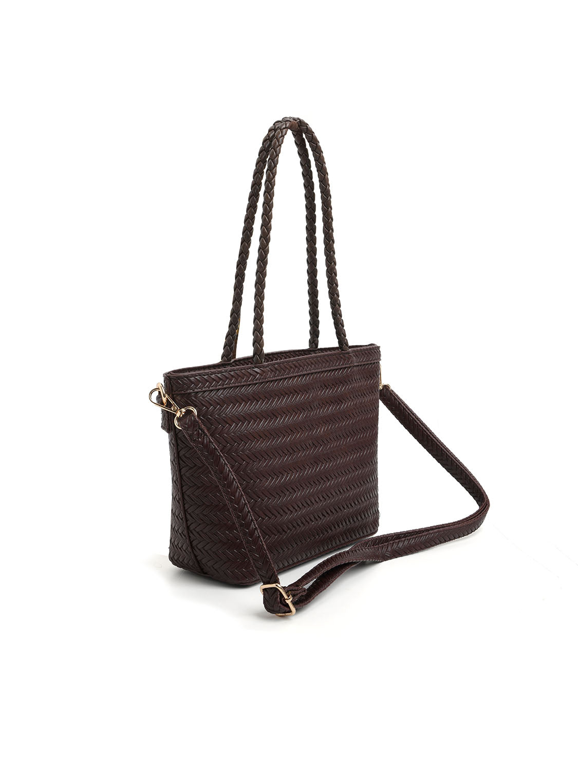 Borsa rettangolare con intrecci piccola - MARRONE
