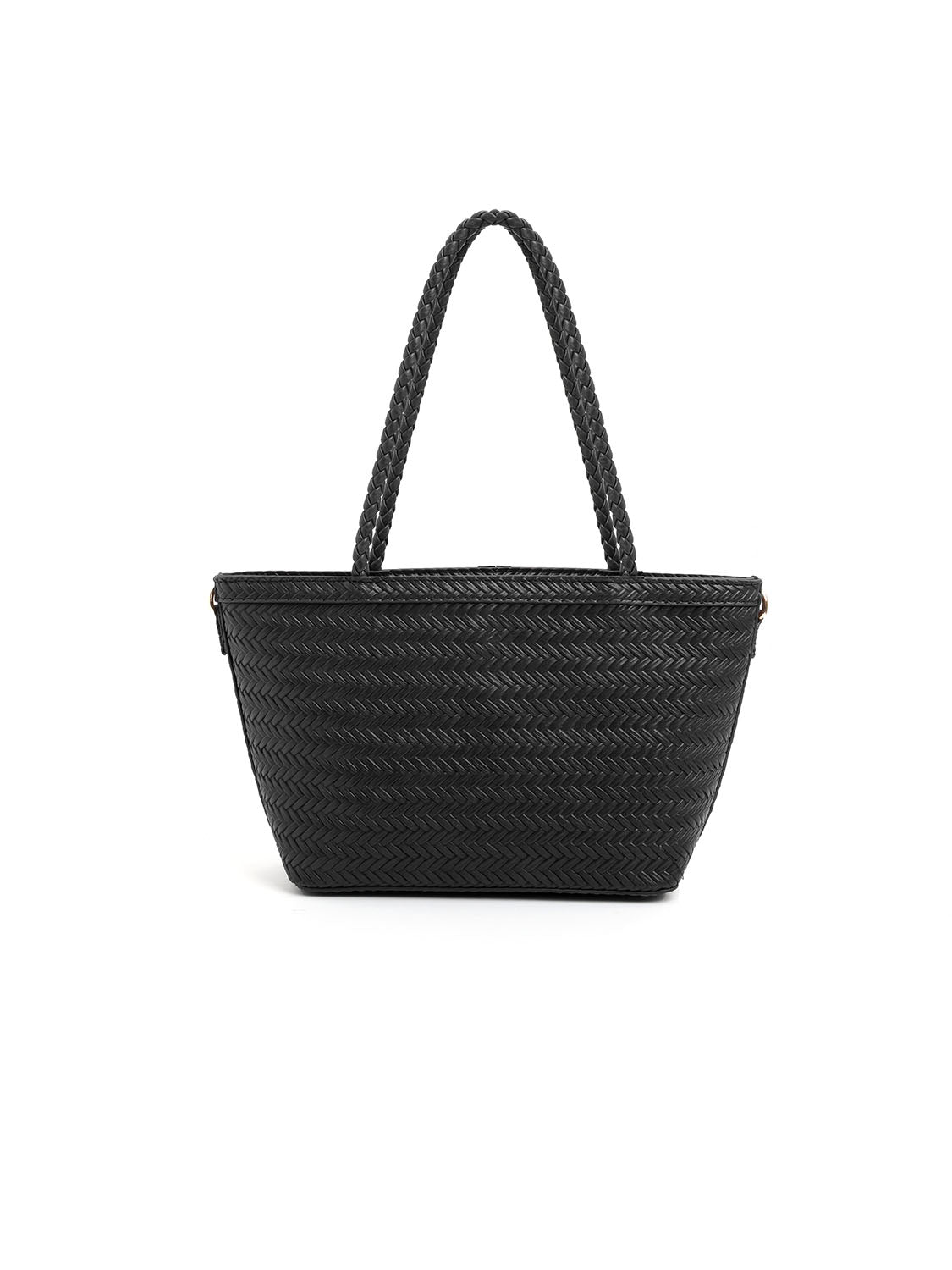 Borsa rettangolare con intrecci piccola - NERO