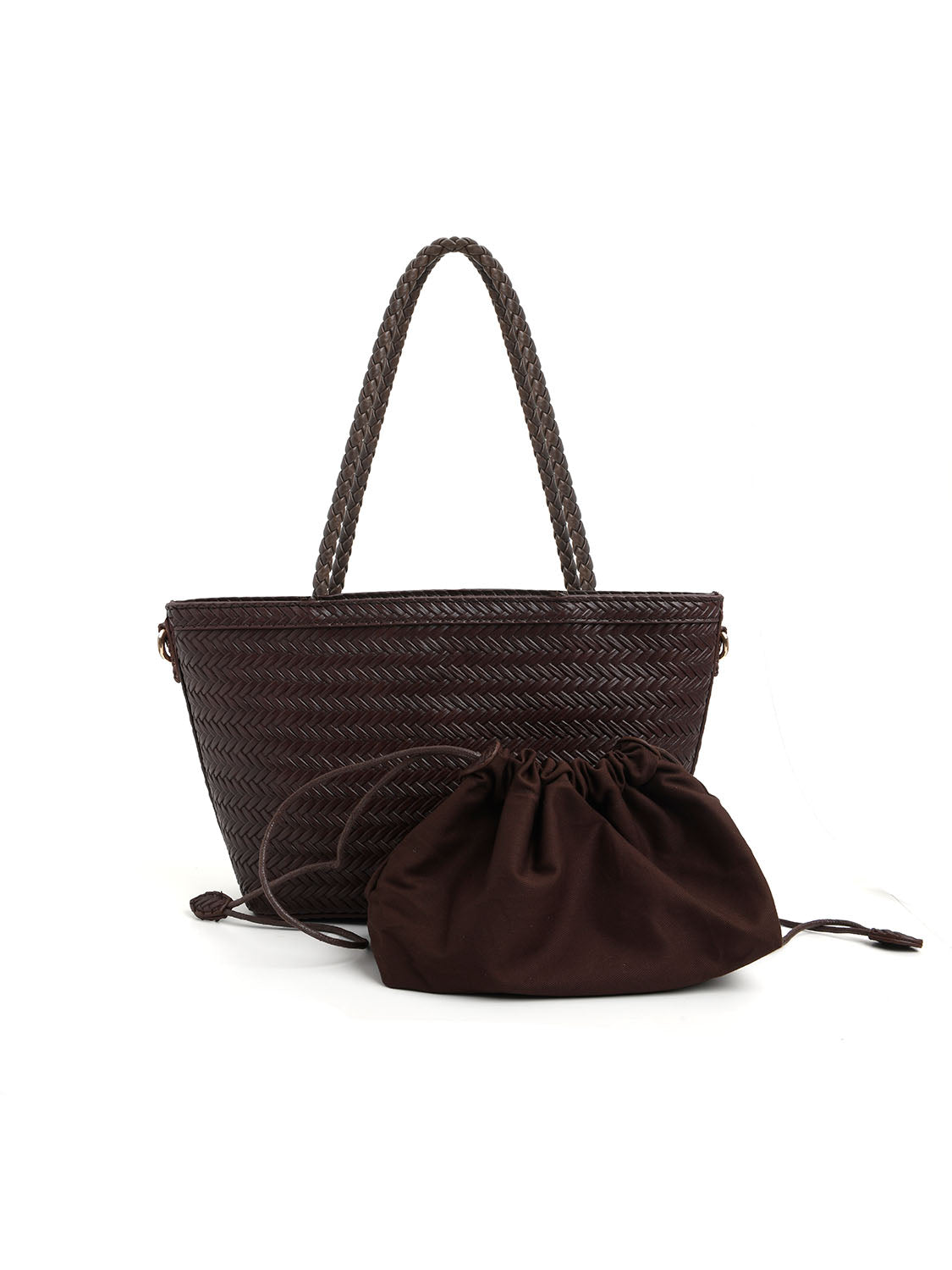 Borsa rettangolare con intrecci piccola - MARRONE