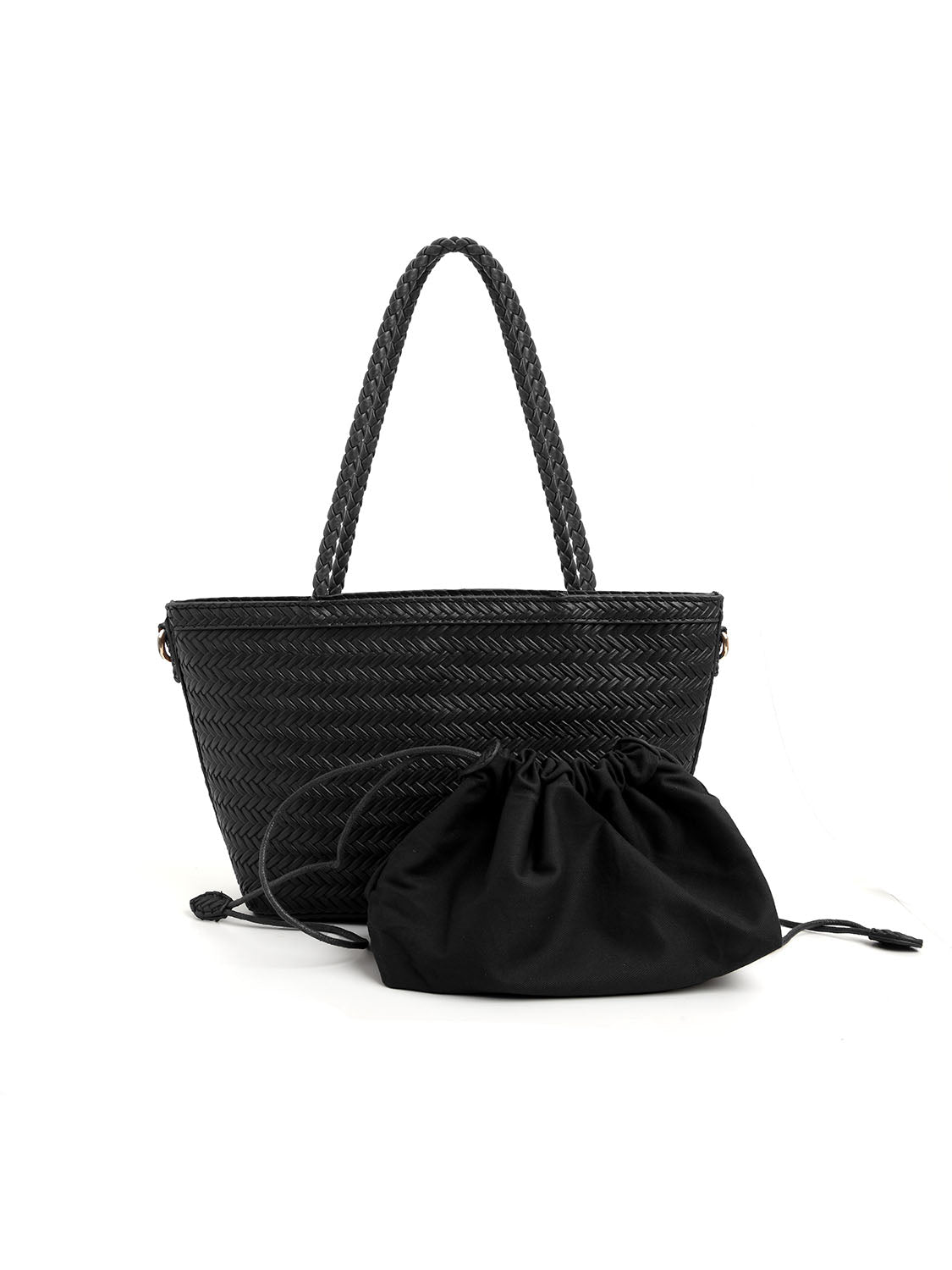 Borsa rettangolare con intrecci piccola - NERO