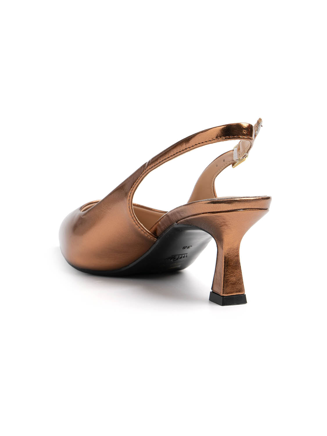 Genuine Leather Slingback with Hourglass Heel - BRONZE