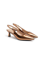 Genuine Leather Slingback with Hourglass Heel - BRONZE