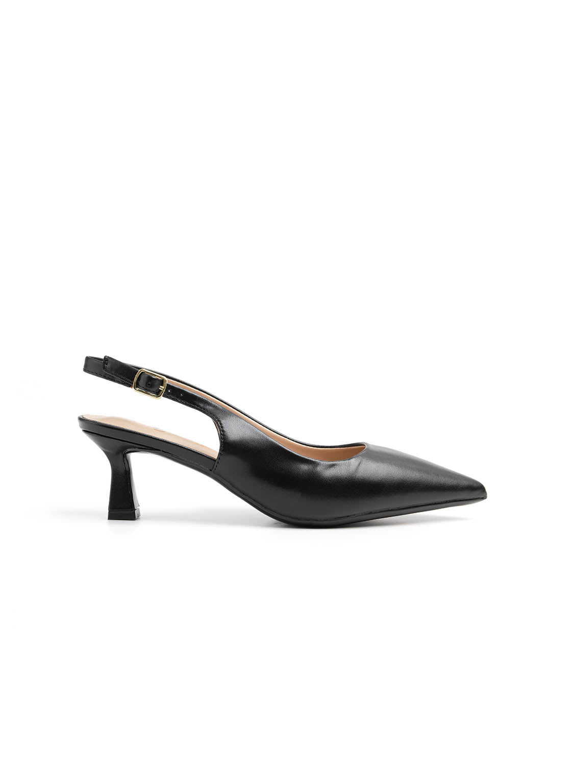 Real Leather Slingback with Hourglass Heel - BLACK