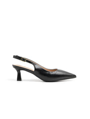 Real Leather Slingback with Hourglass Heel - BLACK
