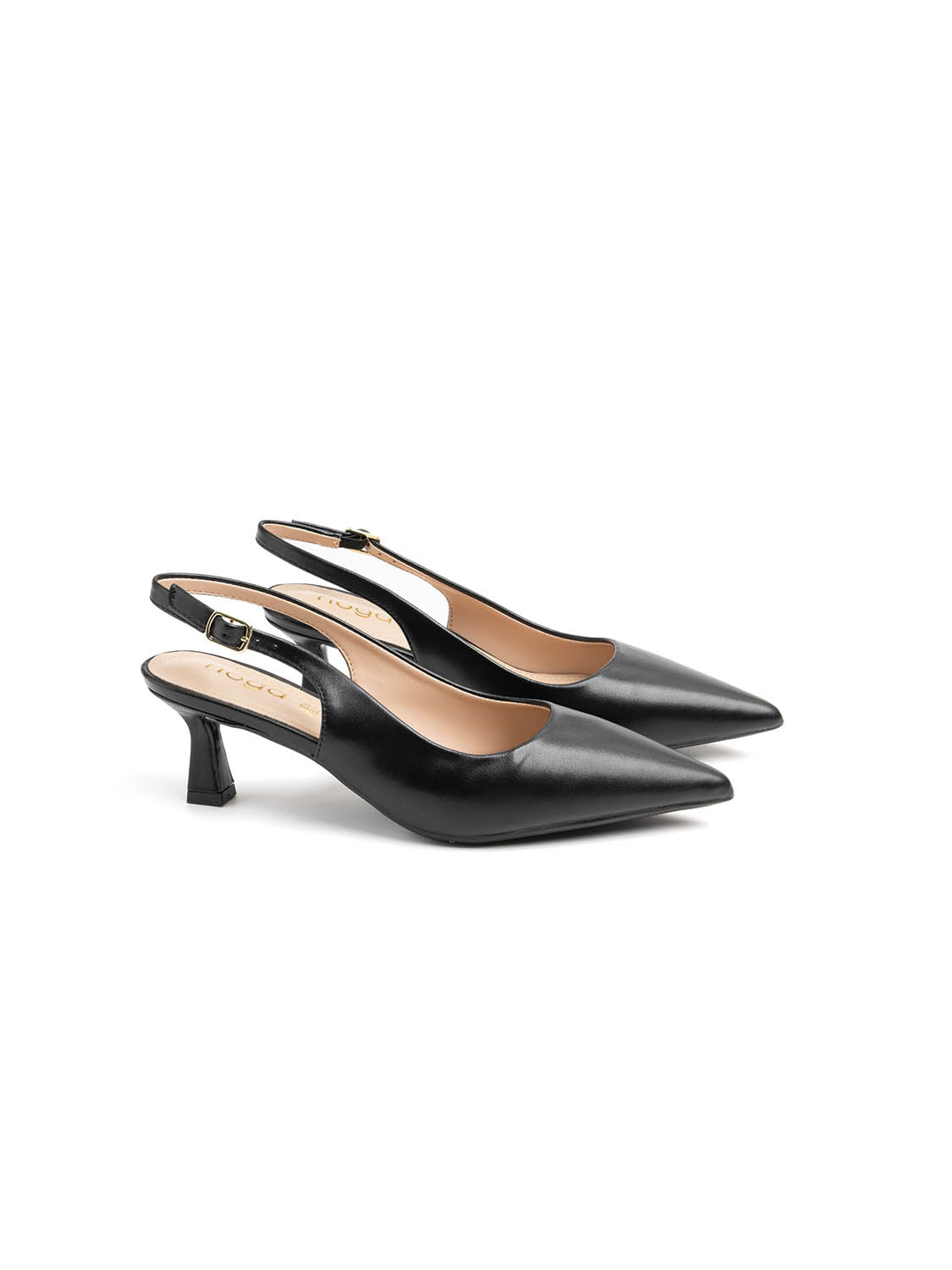 Real Leather Slingback with Hourglass Heel - BLACK