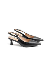 Real Leather Slingback with Hourglass Heel - BLACK