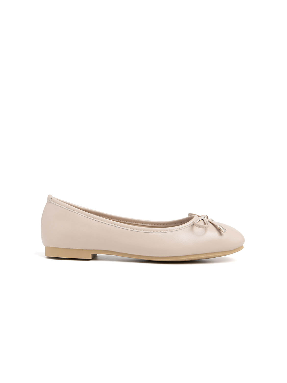 Real leather ballerina with bow - BEIGE