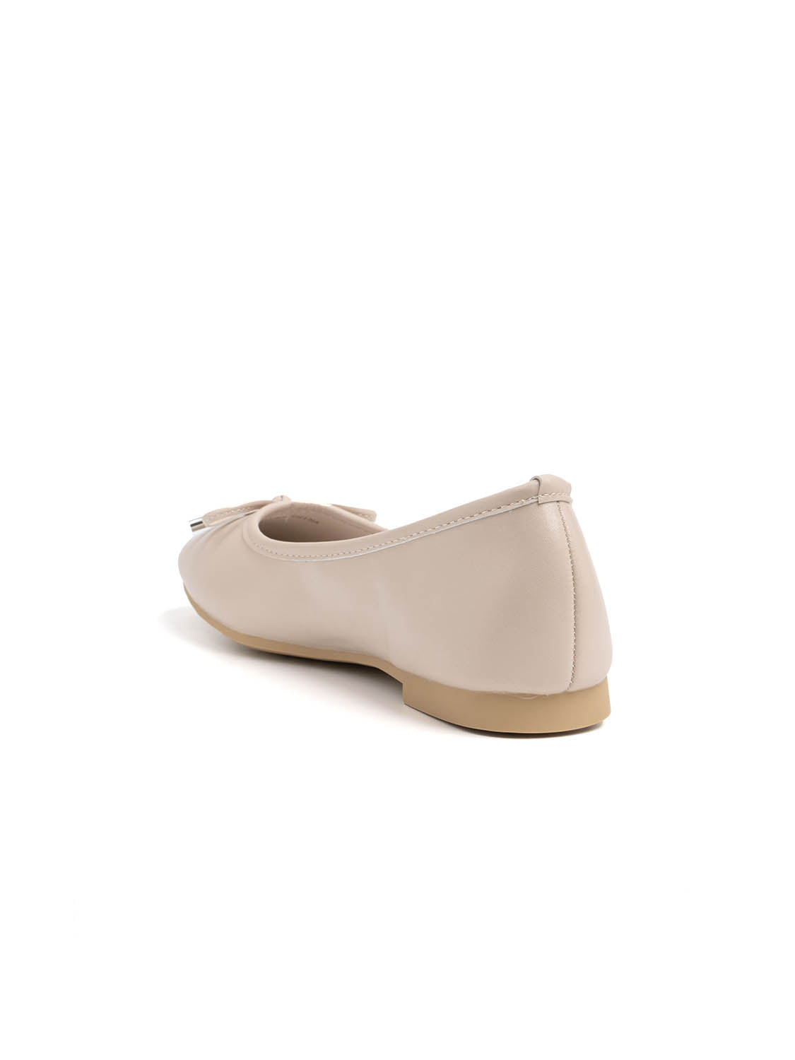 Real leather ballerina with bow - BEIGE