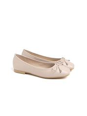 Real leather ballerina with bow - BEIGE