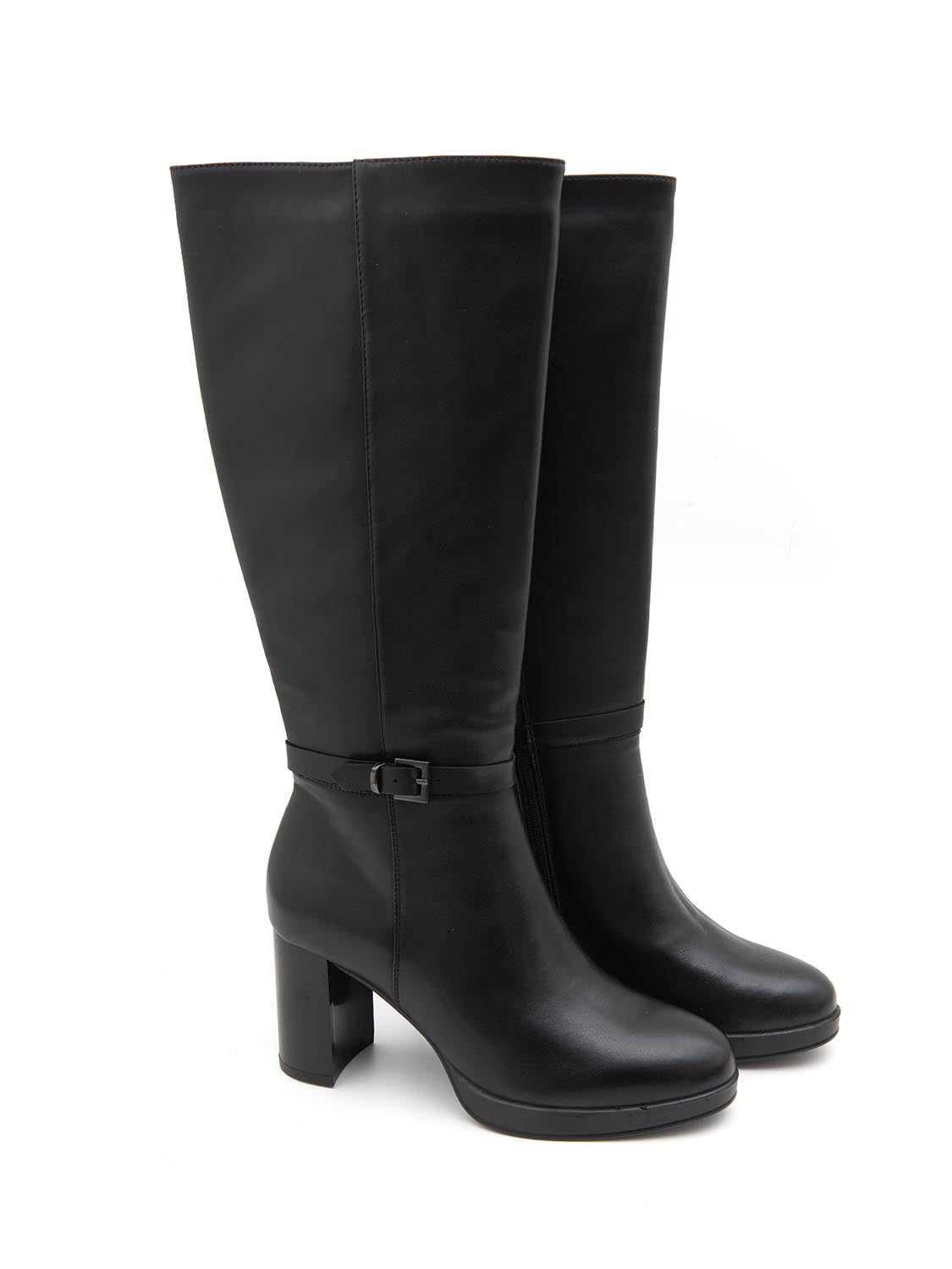 Stivale con tacco 12 in vera pelle - NERO