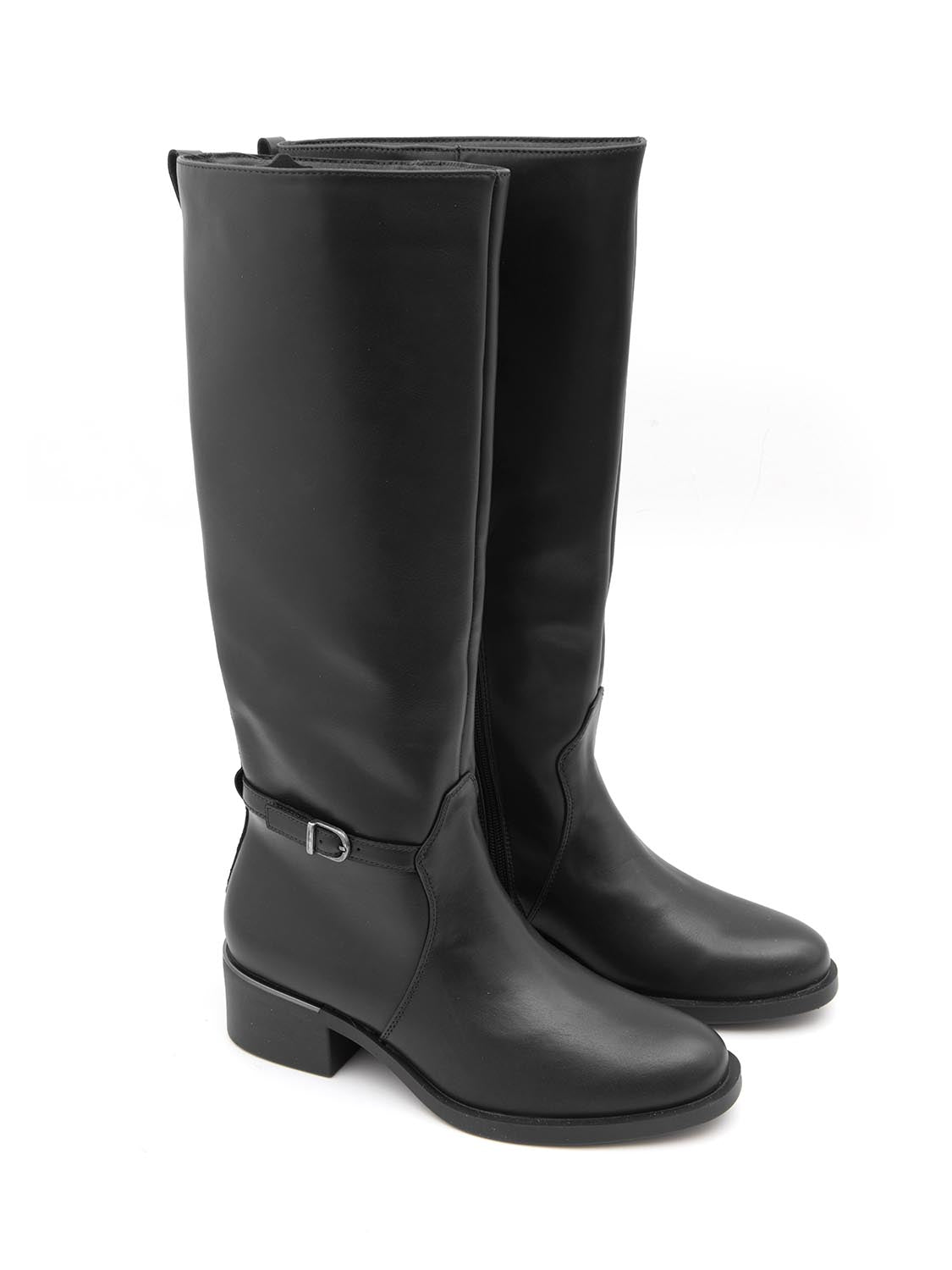 Stivale con fibbia in vera pelle - NERO