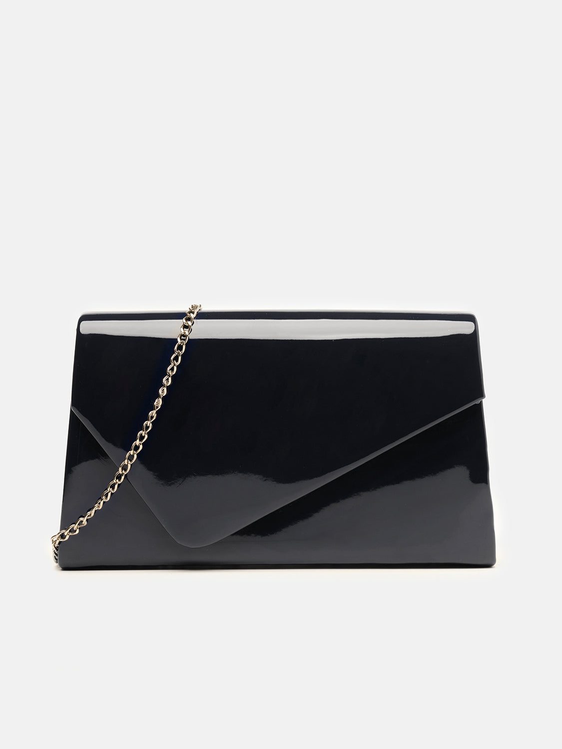 Rigid vinyl clutch bag with shoulder strap BLACK