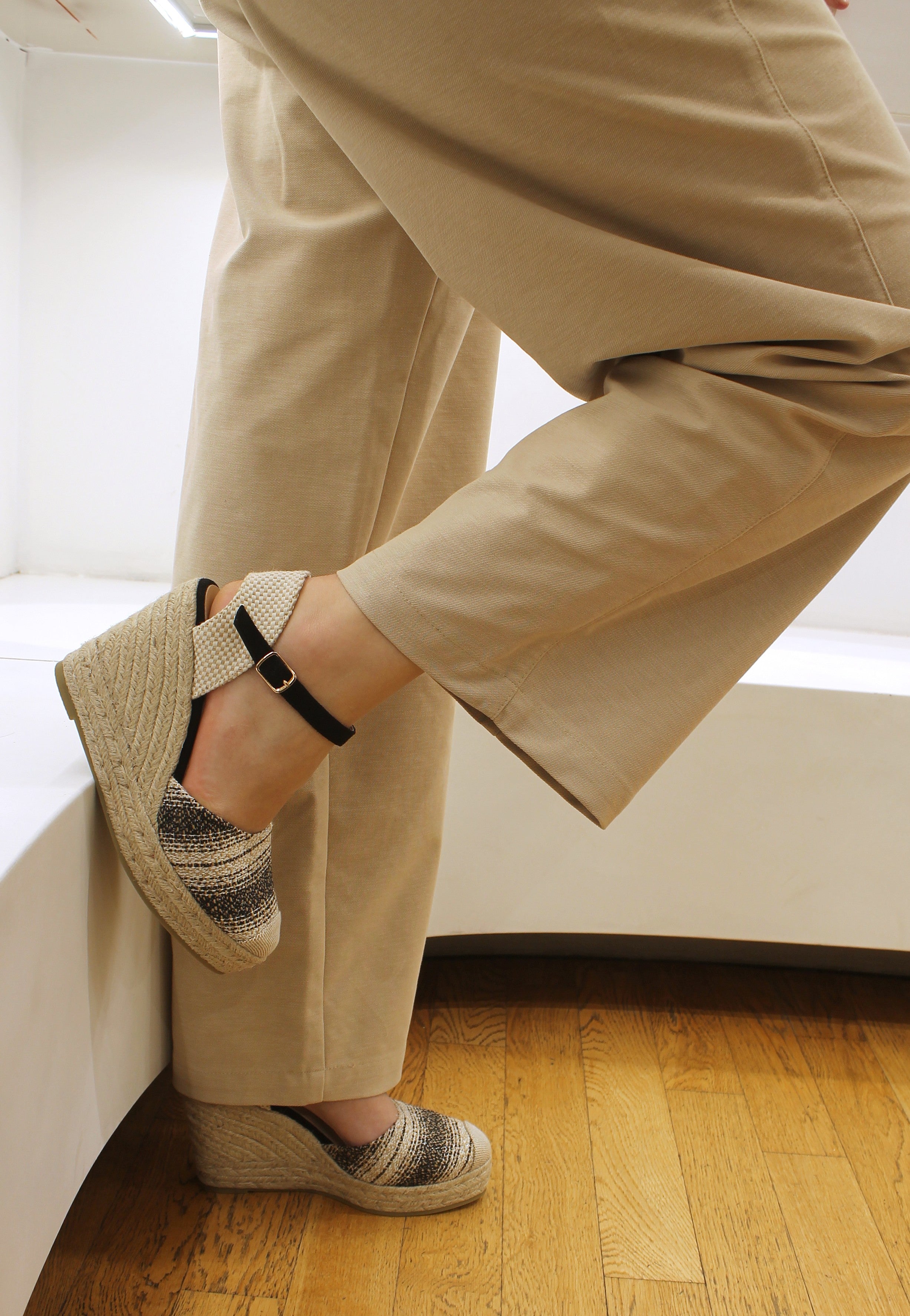 Espadrillas natural con zeppa - NERO