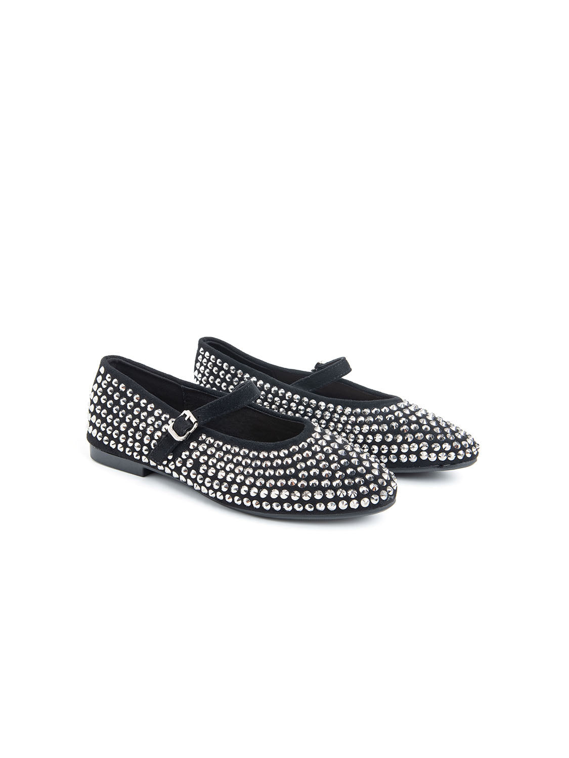 Ballerina con strass e cinturino - NERO