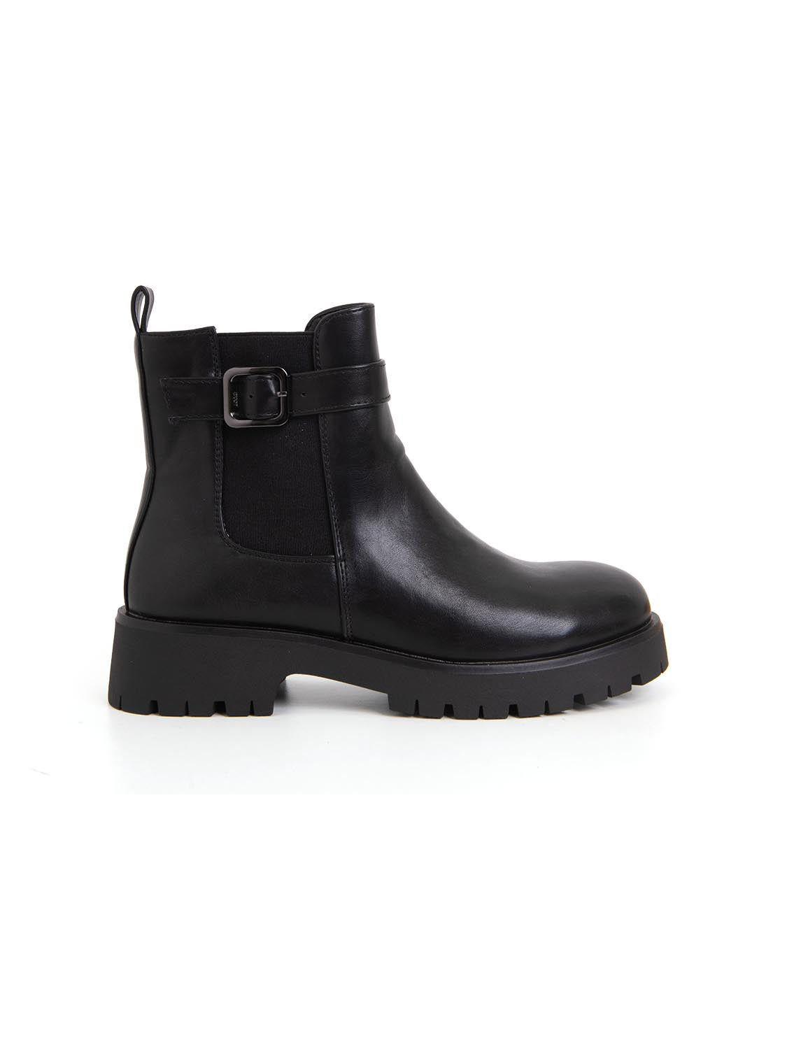 Stivaletto biker con fibbia in vera pelle - NERO